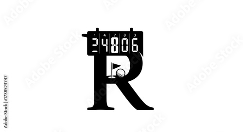 Elegant golf themed monogram logo design featuring a score board and golf course elements