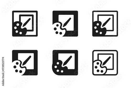 Artistic Coworking Logos. Coworking spaces for artists and designers. Set Logo of coworking spaces for artists and designers: shared design workspace top view.