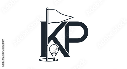 Elegant KP Monogram Golf Logo Design with Flag and Ball for Branding Identity