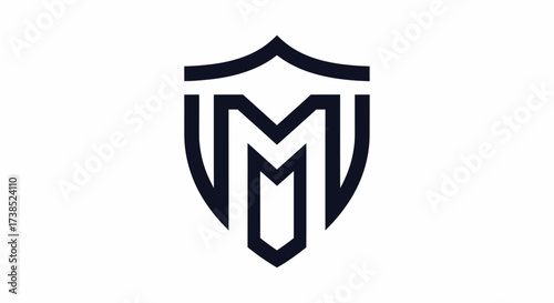 Minimalist M letter logo inside shield shape design for security or initial branding modern icon