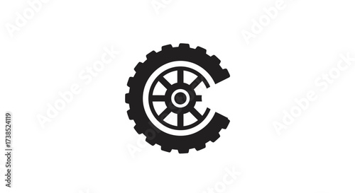 Abstract representation of a tire with missing element, conveying repair or change concept