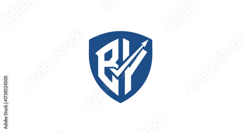 Blue shield emblem with letters and arrow for business or finance branding design concept Free Download Blue shield emblem with letters and arrow for business or finance branding design concept - GFXLoad