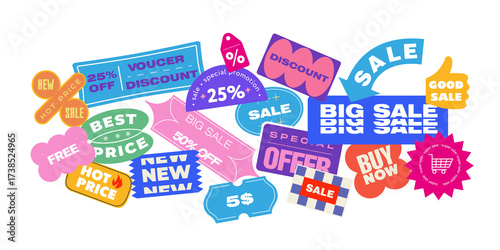 Colorful sale and discount stickers