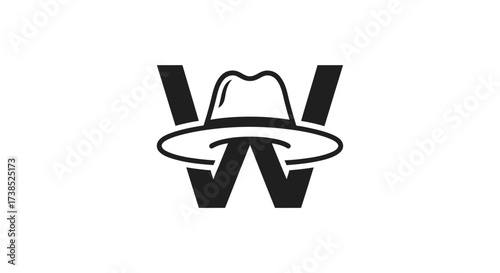 Stylish letter W logo design with a classic hat illustration for brand identity