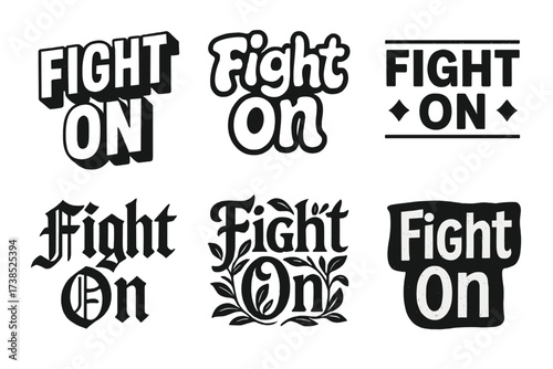 Diverse Lettering Styles. Fight On. Set lettering. harmonious lettering variations of the same emblematic concept, each with different artistic interpretation
