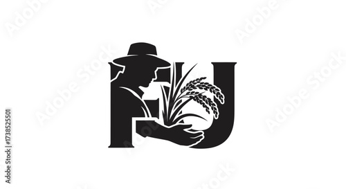 Elegant logo design featuring a farmer holding rice, a unique brand identity creation concept