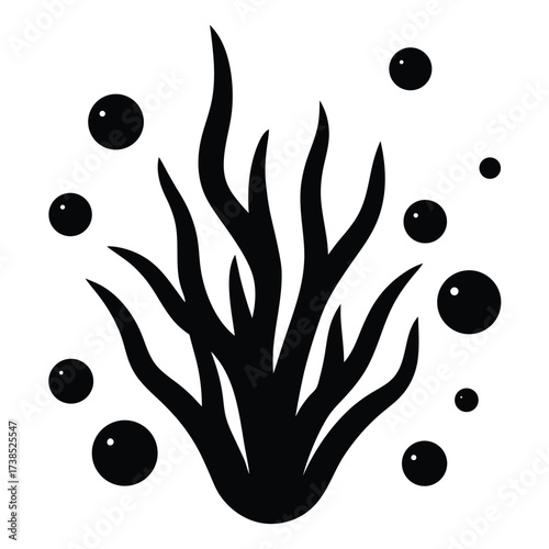 flat vector green algae with bubbles on white background