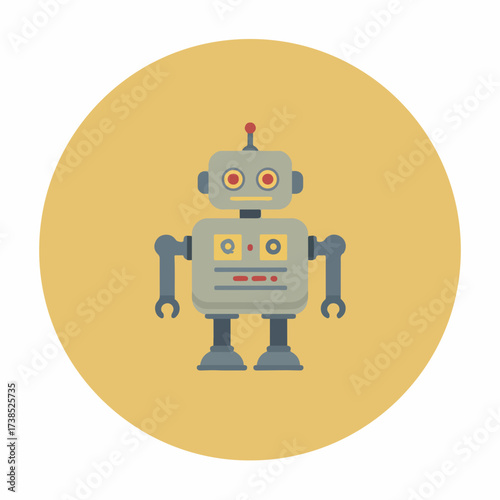 Sleek Robot Icon in Flat Design