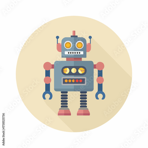 Minimalist Robot Icon in Flat Design