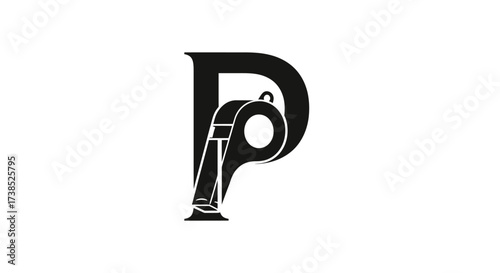 Letter P with referee whistle vector logo design concept for sport association  minimalism style