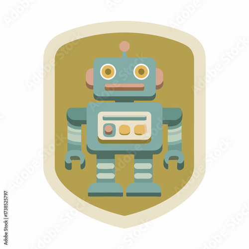 Minimalist Robot Icon in Soft Hues