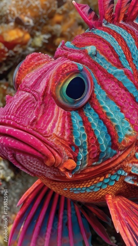 Wallpaper Mural Close up of a ornate and vibrant fish underwater. A stunning detailed macro shot. Exotic marine life, colorful ocean depths. Torontodigital.ca