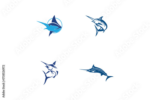 Modern Marlin and Swordfish Logo Set with Abstract Blue Gradient Design for Ocean Branding