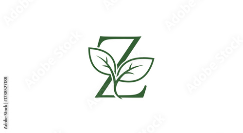 Elegant green letter Z logo design with leaves a blend of nature and simplicity creating a
