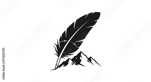 Elegant silhouette logo featuring a feather and mountain range for writers or nature lovers
