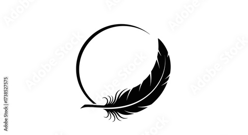 Elegant feather and circle logo design for minimalist branding and creative projects
