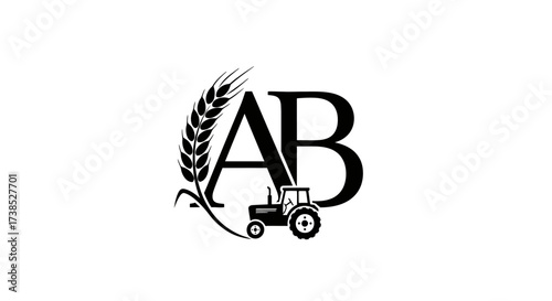 Elegant farming logo design featuring wheat stalk tractor and letter AB combination artwork