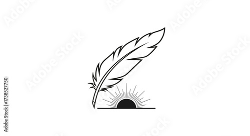 Feather and Sunrise Graphic Symbolizing Creativity, Writing and New Beginnings minimal 50
