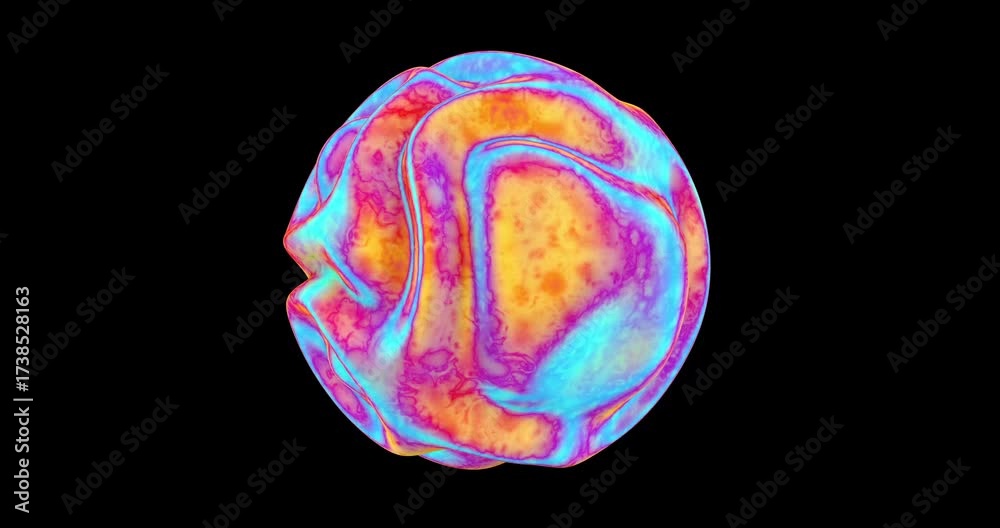 Abstract multicolor wavy sphere. Seamless loop. 3D animation. Copy space. 4K video. Ideal for uses as a cool background for titles, videos, animations, presentation, advertisement