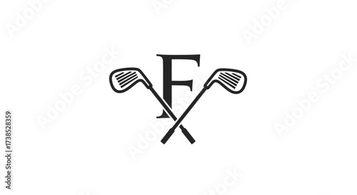 Elegant golf logo design featuring letter F and crossed golf clubs for brand identity creation