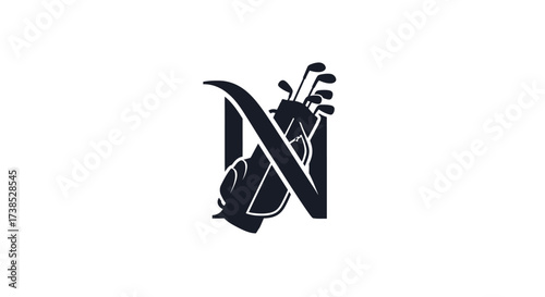 Elegant golf logo design featuring the letter N and a golf bag with clubs illustration