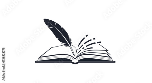 Elegant quill pen resting on an open book symbolizing writing reading education and literature
