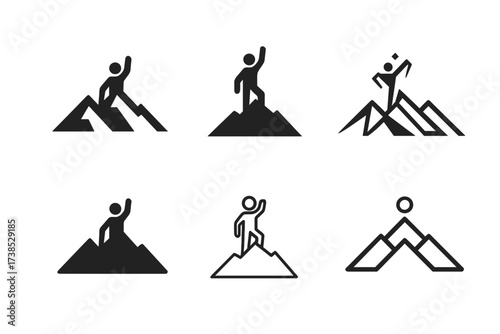 Summit Logo Variations. reaching the summit. Set Logo of reaching the summit: mountain ridge. harmonious logo variations of the same emblematic concept, each
