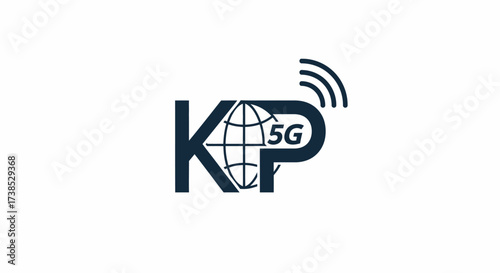 Elegant 5G KP Logo Design with Global Connectivity and Wireless Signal Integration
