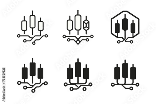 Technology Trading Logos. The role of technology in modern trading platforms. Set Logo of The role of technology in modern trading platforms: Candlestick