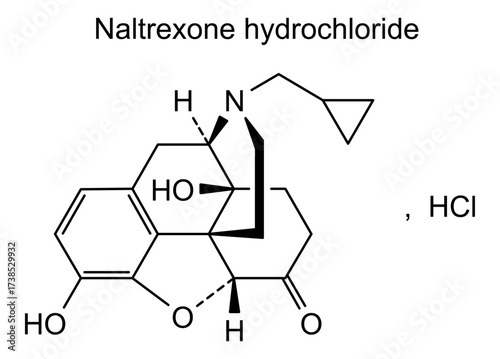 Chemical structure of naltrexone hydrochloride, drug substance