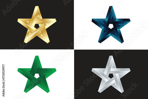star shapes in gold blue green and silver against contrasting black and white backgrounds