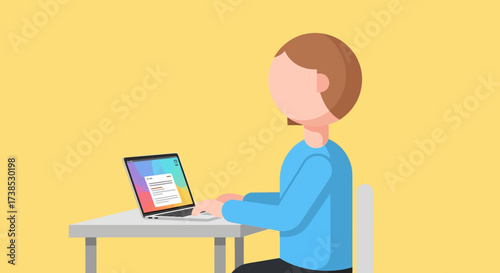 Person Typing on Laptop Minimalist Illustration of Online Work