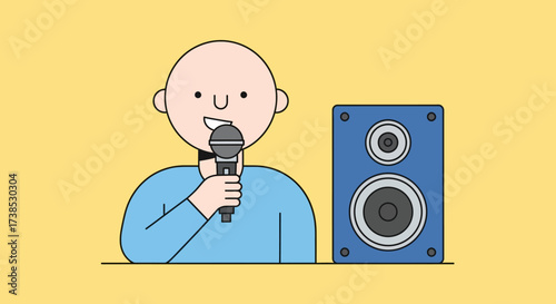 Person singing into a microphone with a speaker next to them