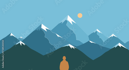 Serene Mountain Vista A Minimalist Illustration of Peaks, Nature, and Solitude