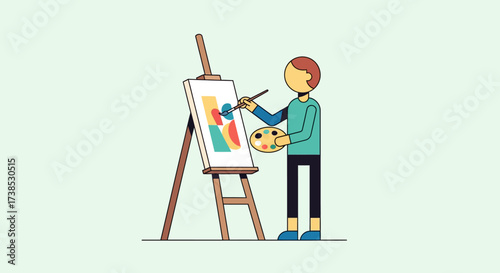 Artist Painting on Canvas A Simple Illustration of Creativity and Artistic Expression
