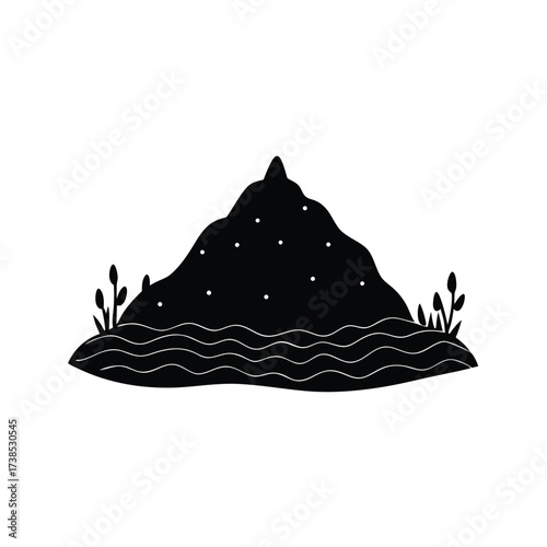 minimal rocky undersea hill with moss in flat design