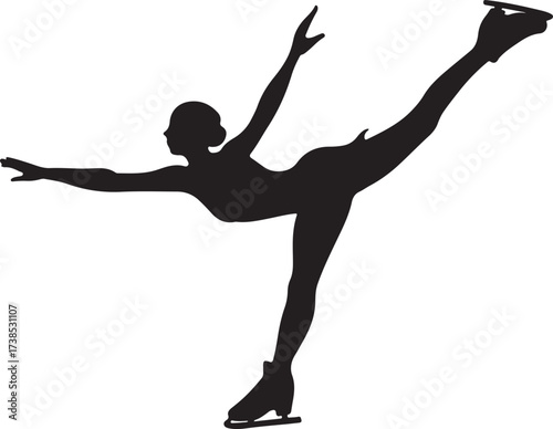 Ice skater silhouette -isolated woman. Figure skater silhouette doing a spiral. Vector icon.

