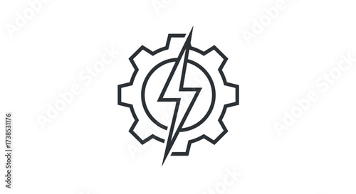 Icon depicting energy generation with a lightning bolt and a cog wheel design