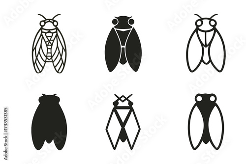 Cicada Logo Designs. Insects. Set Logo of Insects: Cicada Icon. harmonious logo variations of the same emblematic concept, each with different artistic