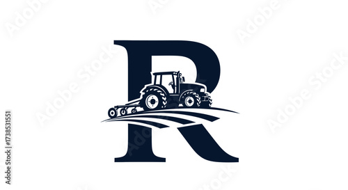 Elegant initial R logo design featuring a tractor for agriculture and farming business