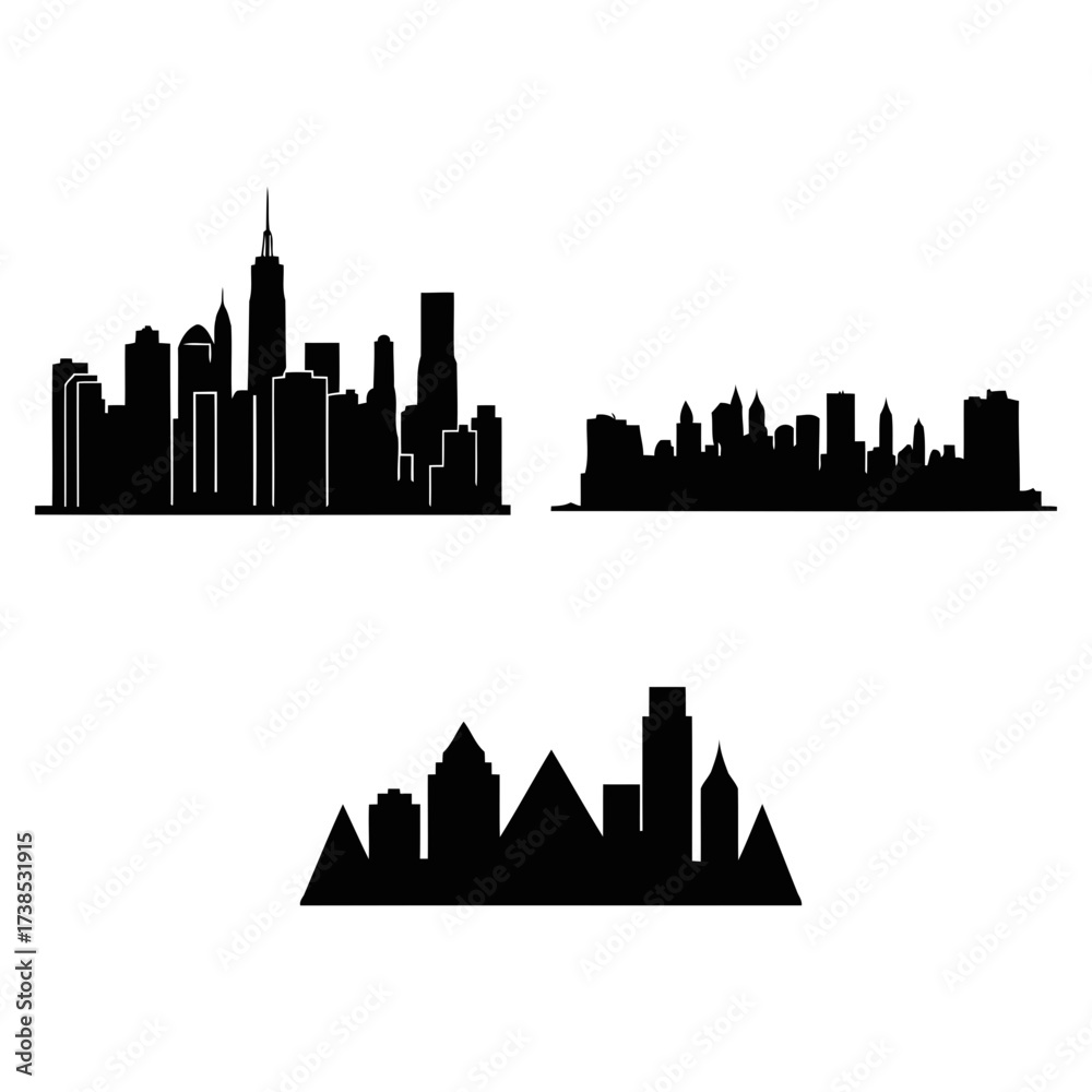 Fototapeta premium Vector art of collection of diverse city skylines, including famous landmarks and abstract forms