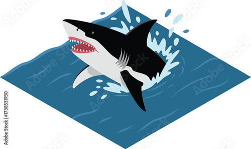 Great white shark illustration jumping out of the water ocean predator danger