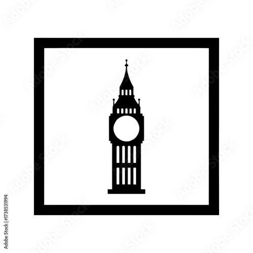Vector art of black silhouette of the iconic big ben clock tower in london, isolated on white