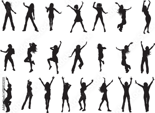 vector silhouettes of dancing girls