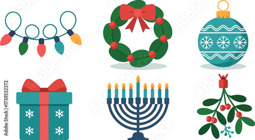 Holiday season vector illustration with christmas and hanukkah elements design