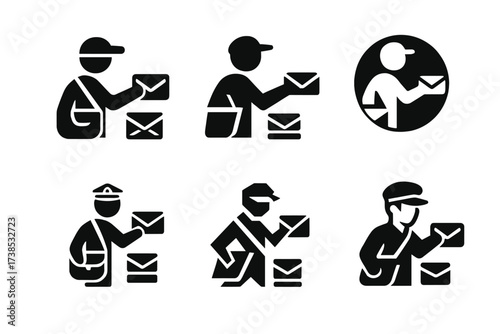 Harmonious Mail Sorting Logos. Sorting mail. Set Logo of sorting mail: courier sorting letters. harmonious logo variations of the same emblematic concept, each