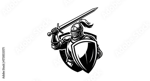 Illustrative warrior knight wielding sword and shield, representing strength and valor in battle