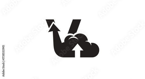 Modern Logo Design Featuring a Letter V, Cloud Shape, and Upward Arrows for Technology Startups