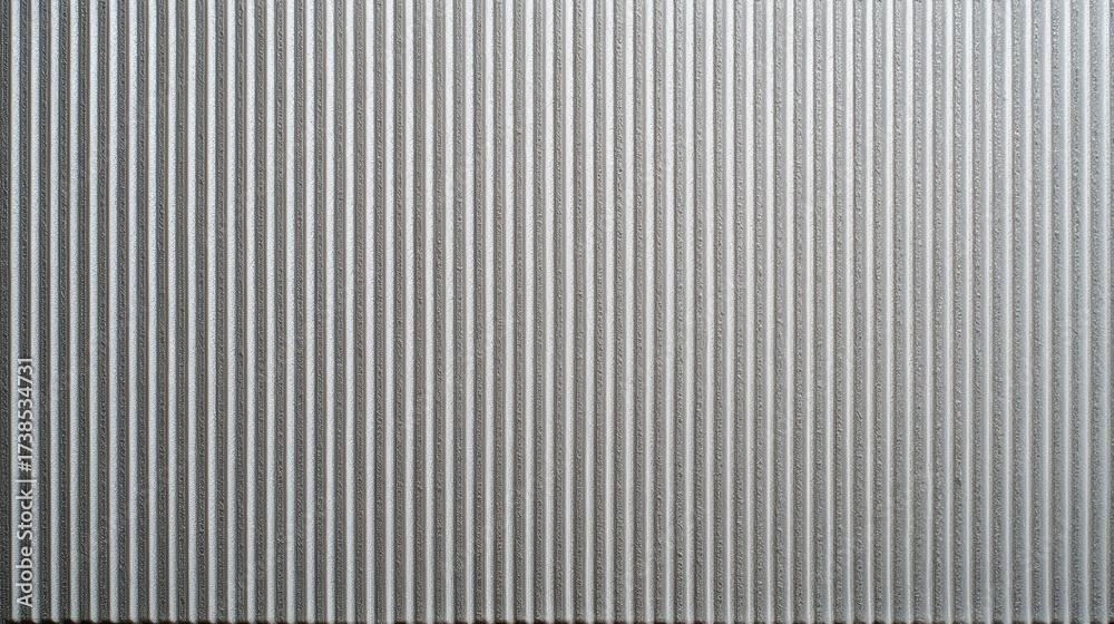 Fototapeta premium Abstract ribbed metal surface creating a textured background with vertical lines providing a modern silver geometric pattern and industrial design element