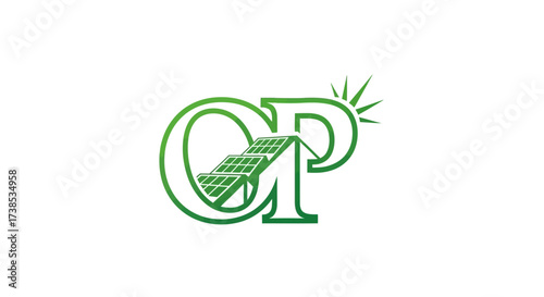 Elegant initial CP logo design featuring solar panel technology in a sustainable green theme